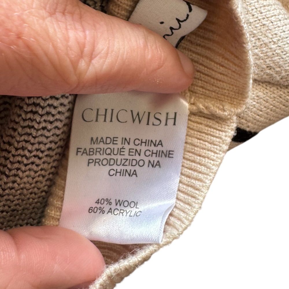 Chicwish Cream and Black Wool Sweater, Soft, Turtleneck, Size Small, Neutral - Picture 3 of 6